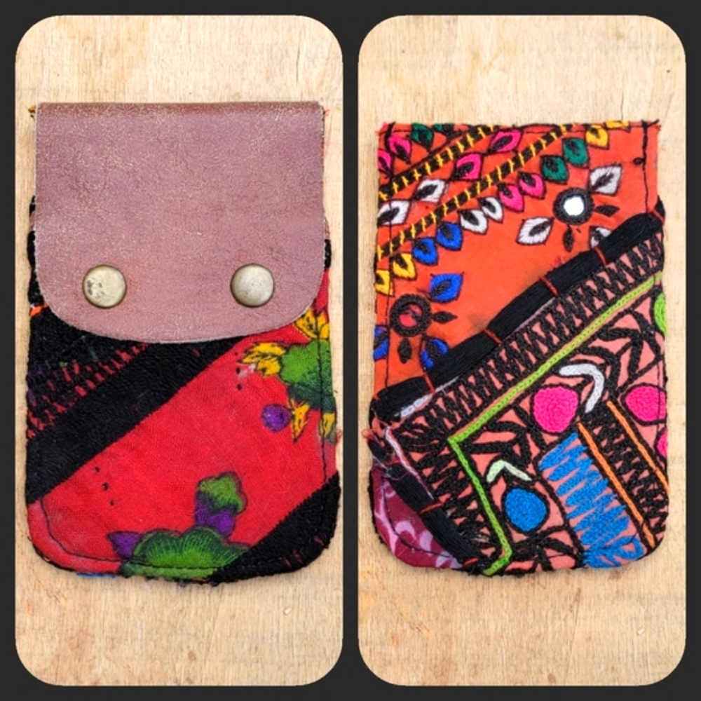 🍳🧠 Free People Boho Embroidered Repurposed vtg banjara hippie Wallet card case